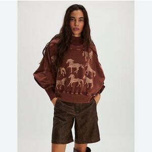 NWT RARE Free People Gaia Sweatshirt in Horse Girl Brown - M - SOLD OUT ONLINE
